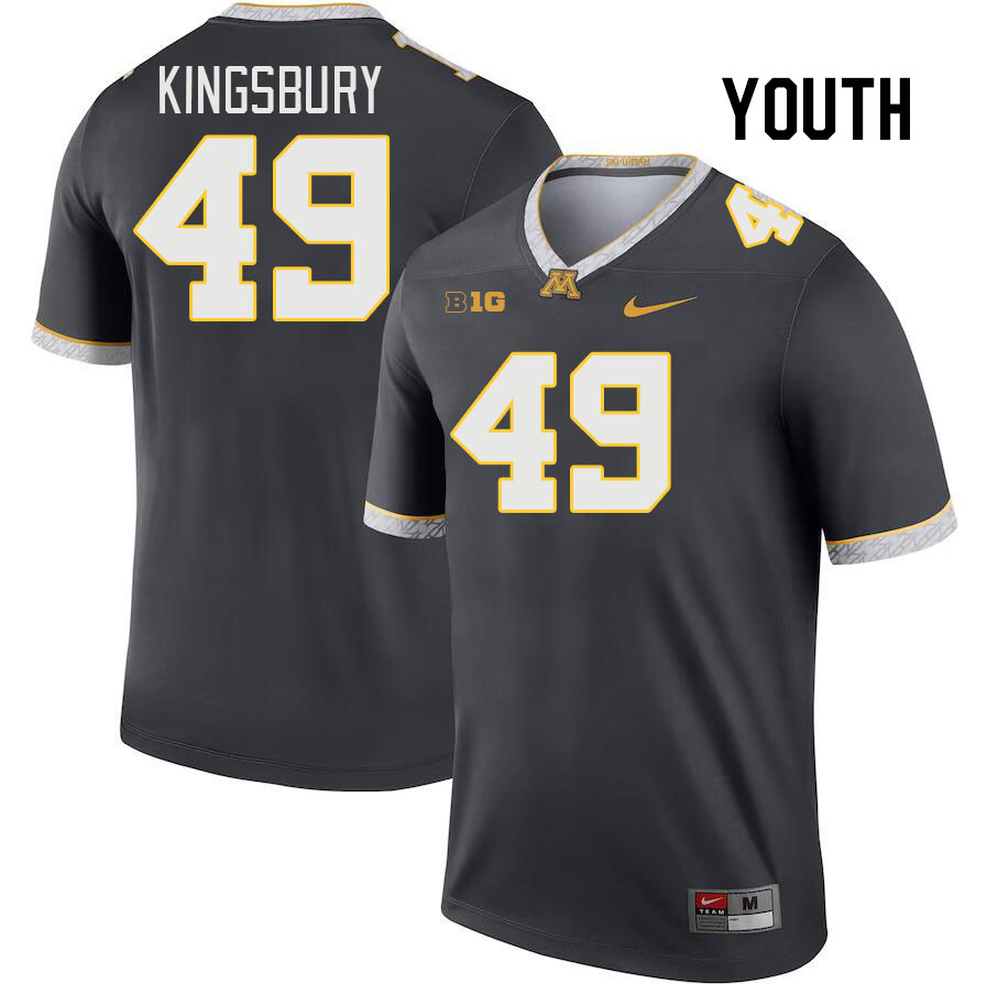 Youth #49 Matt Kingsbury Minnesota Golden Gophers College Football Jerseys Stitched Sale-Charcoal